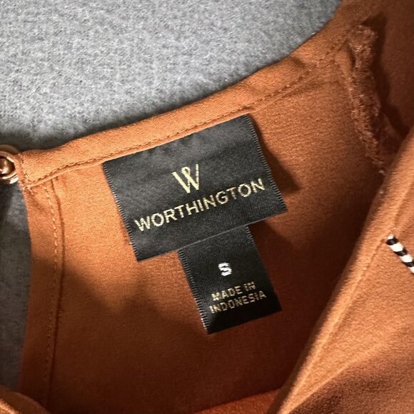 Worthington Top Womens Small Brown Flowy Sleeve Blouse Polyester Extra Detail - Picture 5 of 10
